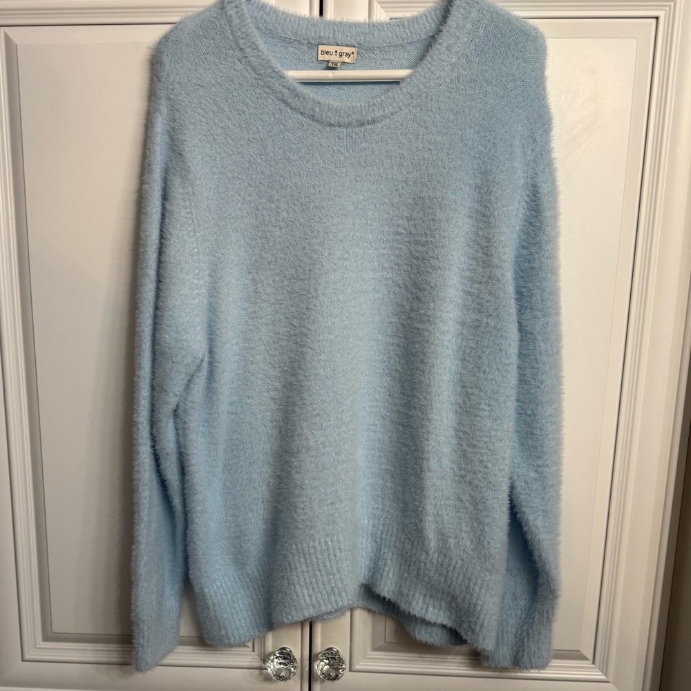 Bleu Gray Women's Plus Size XXL Baby Blue Eyelash Sweater Cotton Blend